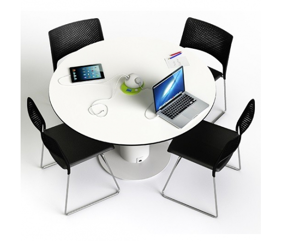 80 cm round wireless charging table with 2 230V & 2 USB sockets - 100 Ah battery capacity