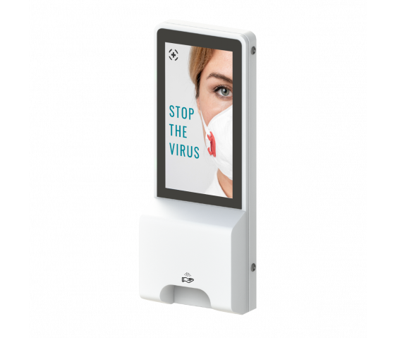 Multimedia disinfection column with sensor Elora - 32 inch screen - wall-mounted model