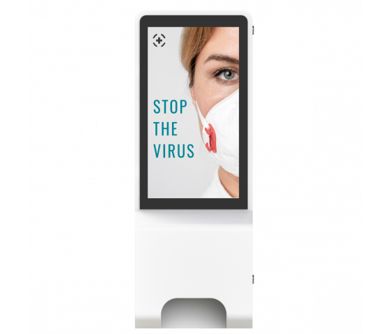 Multimedia disinfection column with sensor Elora - 32 inch screen - wall-mounted model