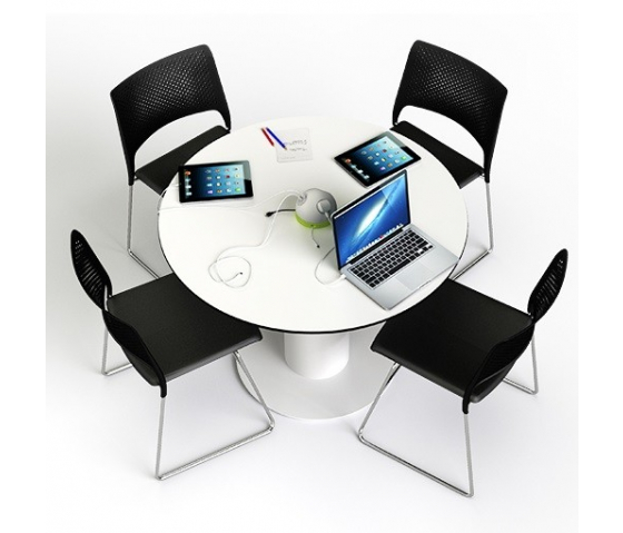 100 cm round wired charging table with 2 230V & 2 USB sockets