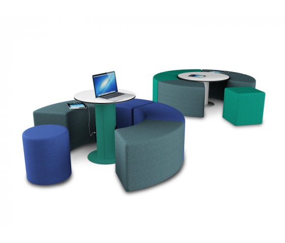 100 cm round wired charging table with 2 230V & 2 USB sockets