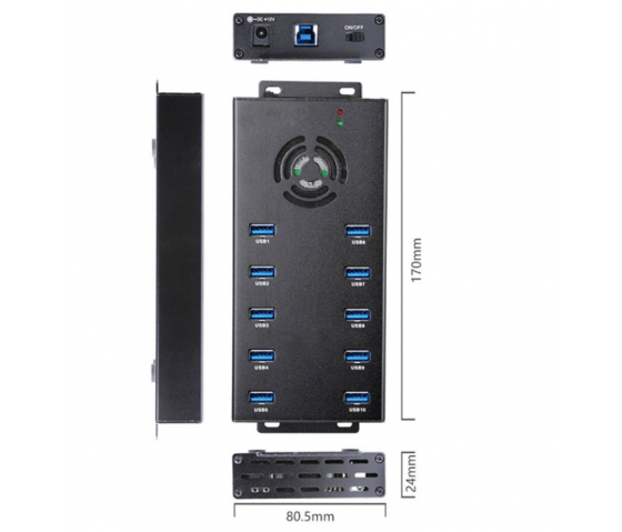 10 ports USB-A USB 3.0 10W charge & sync hub