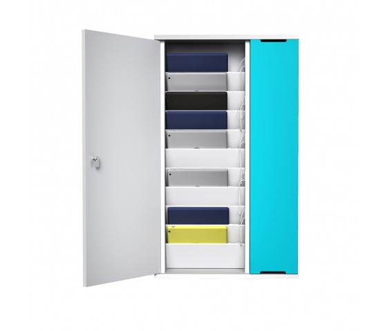 Tabletväggskåp Zioxi Slimline för 10 surfplattor upp till 11 tum - laddning via nätadapter - RFID-lås