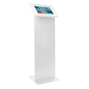 Support de tablette au sol Securo L avec plaque d'affichage pour tablettes de 12-13 pouces - blanc