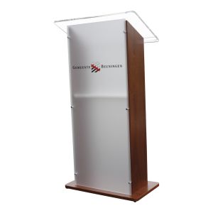 Acrylic-wood lectern Esmeralda – walnut coloured