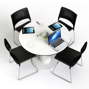 80 cm round wired charging table with 2 230V & 2 USB sockets